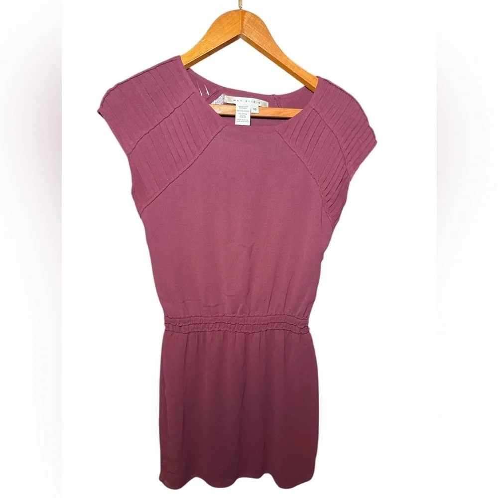 Max Studio Burgundy Women's Mini Dress Size XS Cap Sleeves Gathered Waist Xsmall